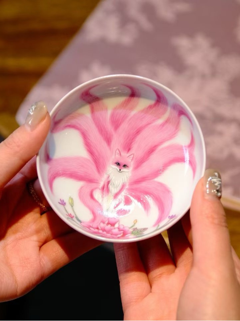 Handcrafted Red Nine-Tailed Fox Porcelain Cup